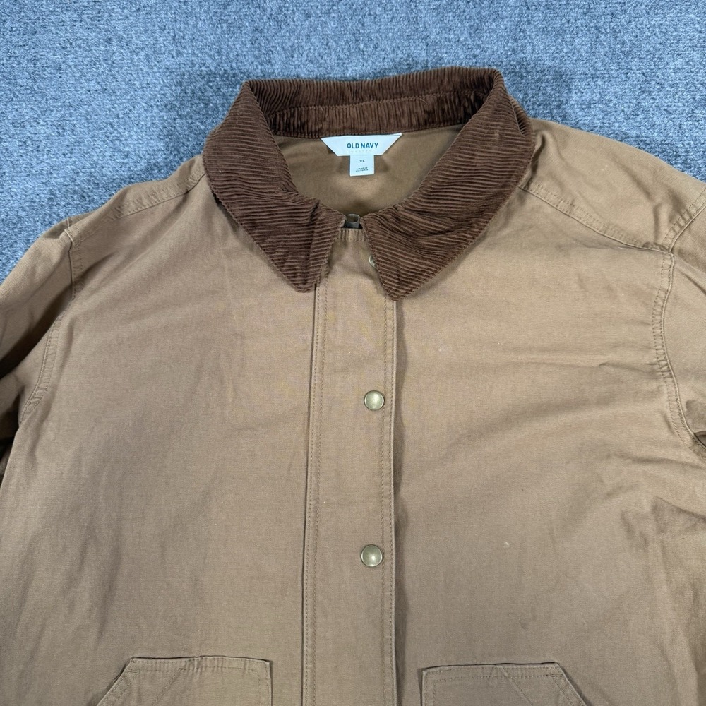 Old Navy Barn Jacket Mens XL Brown Chore Canvas Corduroy Collar Zip Clifftop - Picture 3 of 13